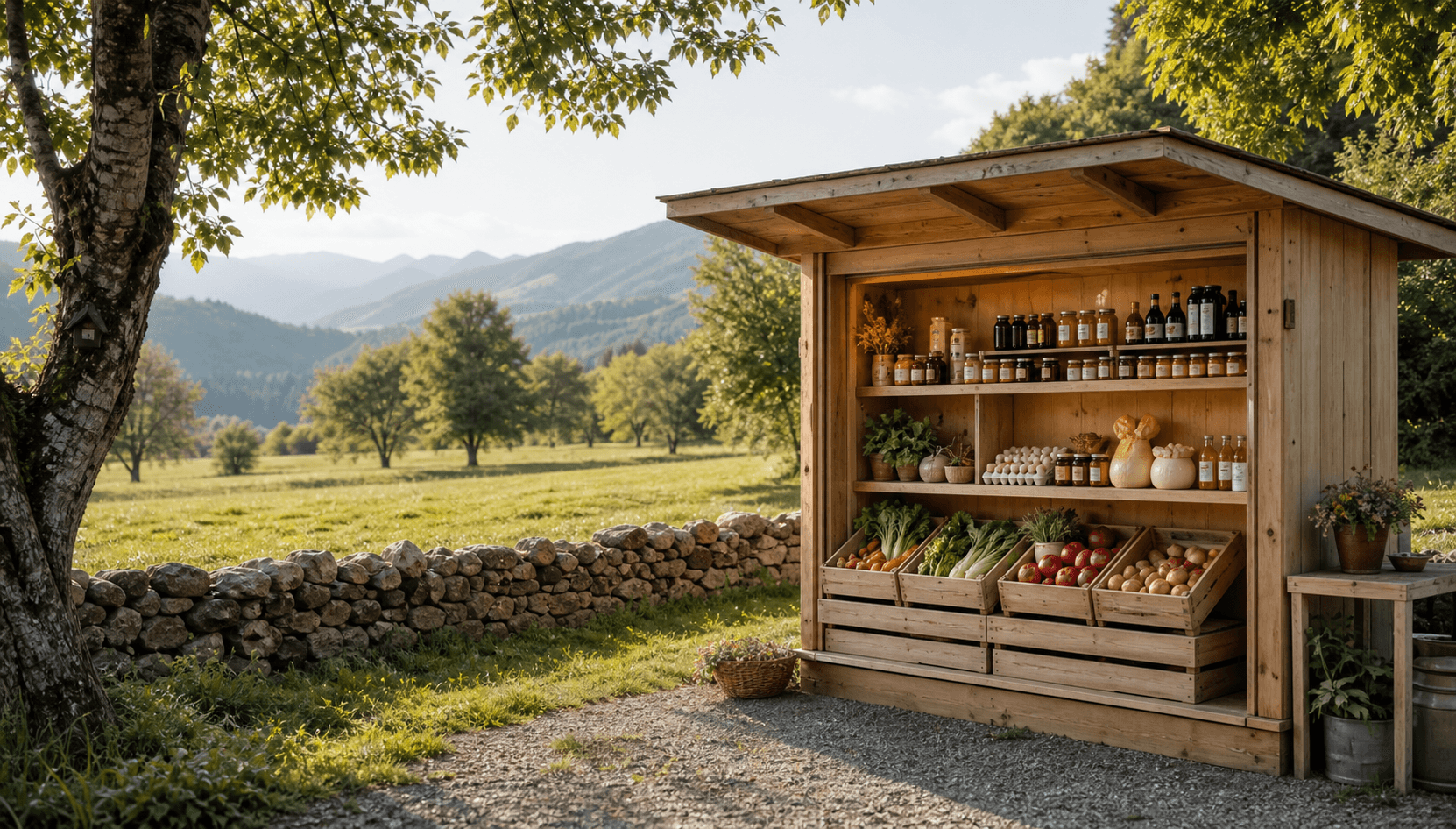 Petit point de vente agricole en libre-service dans la nature tessinoise